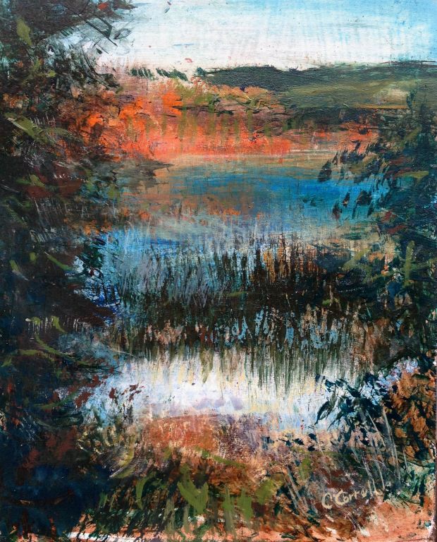 Lake Reflections, acrylic on board, 10"H x 12"W